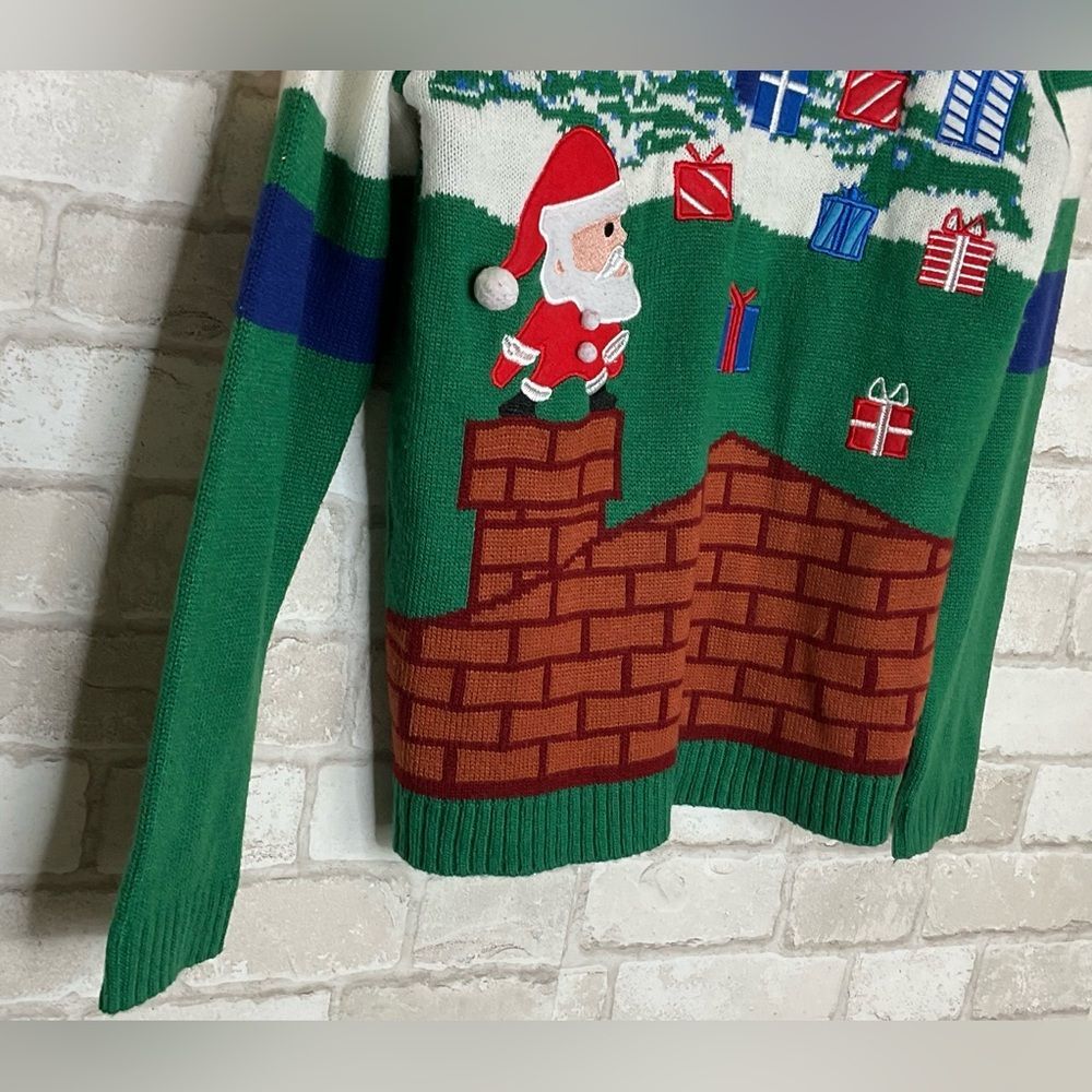 Festive Knit Green Christmas Santa Crewneck Size XL 14-16 - Picture 6 of 16